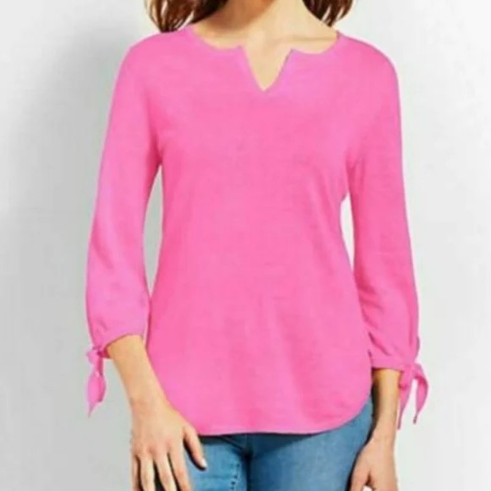🌸💕 Talbots Pink 100% Linen Top 3/4 Sleeve S EUC Coastal Preppy Timeless Chic